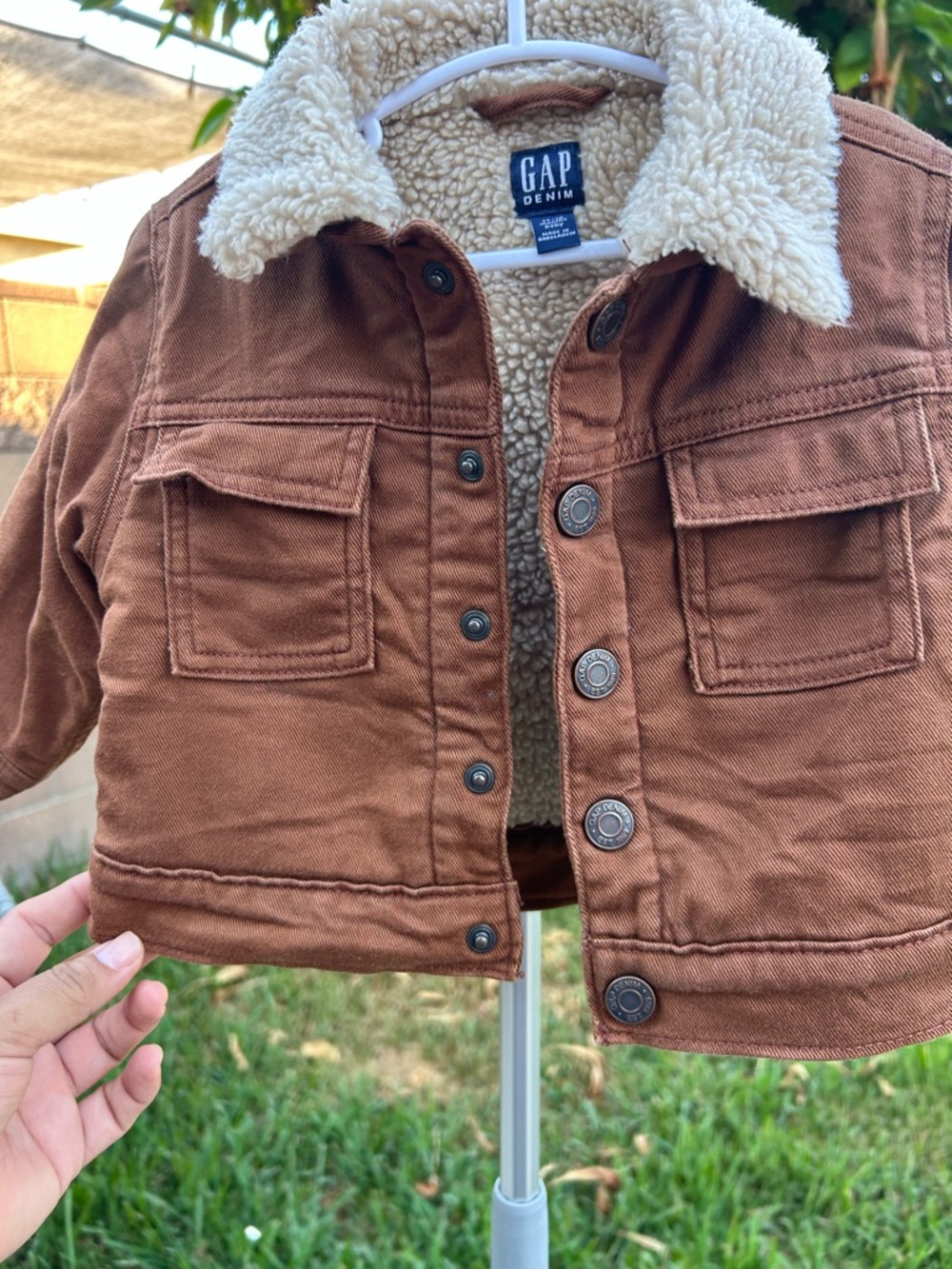 GAP Brown Denim Jacket with Cream Sherpa Collar